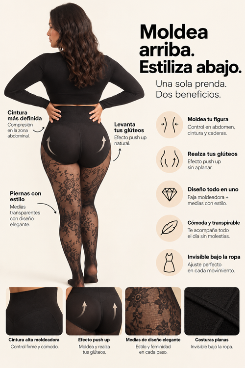 Parte trasera de las medias moldeadoras de encaje con diseño que realza las curvas
