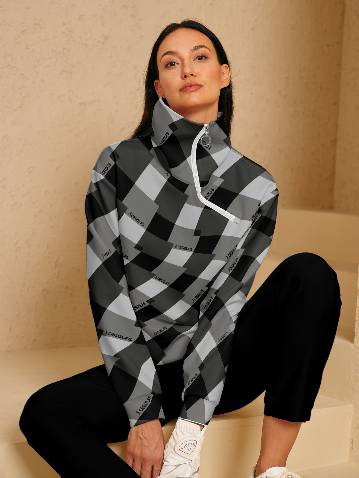 Sudadera de Cuadros con Cuello Alto