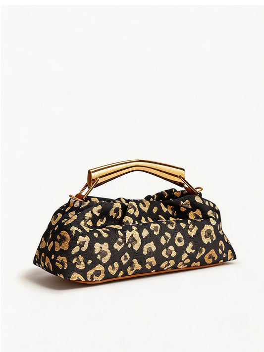 Leopard Jacquard Canvas Pleated Frame Bag