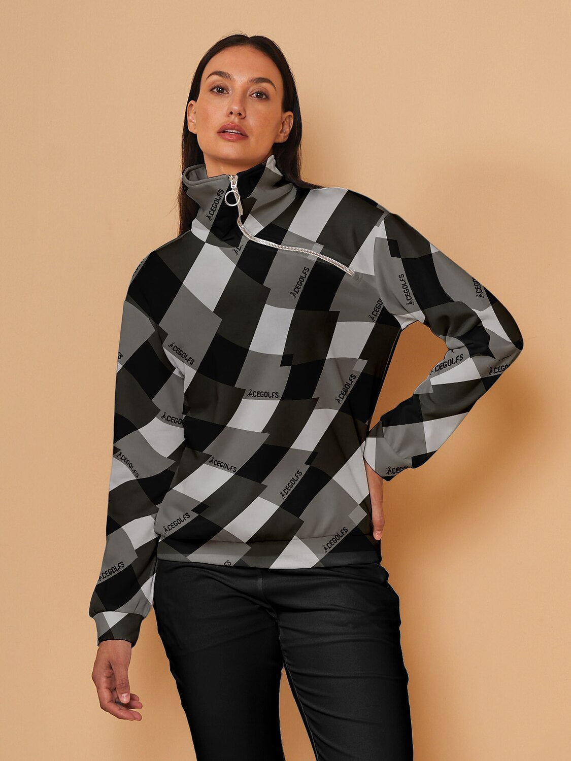Sudadera de Cuadros con Cuello Alto
